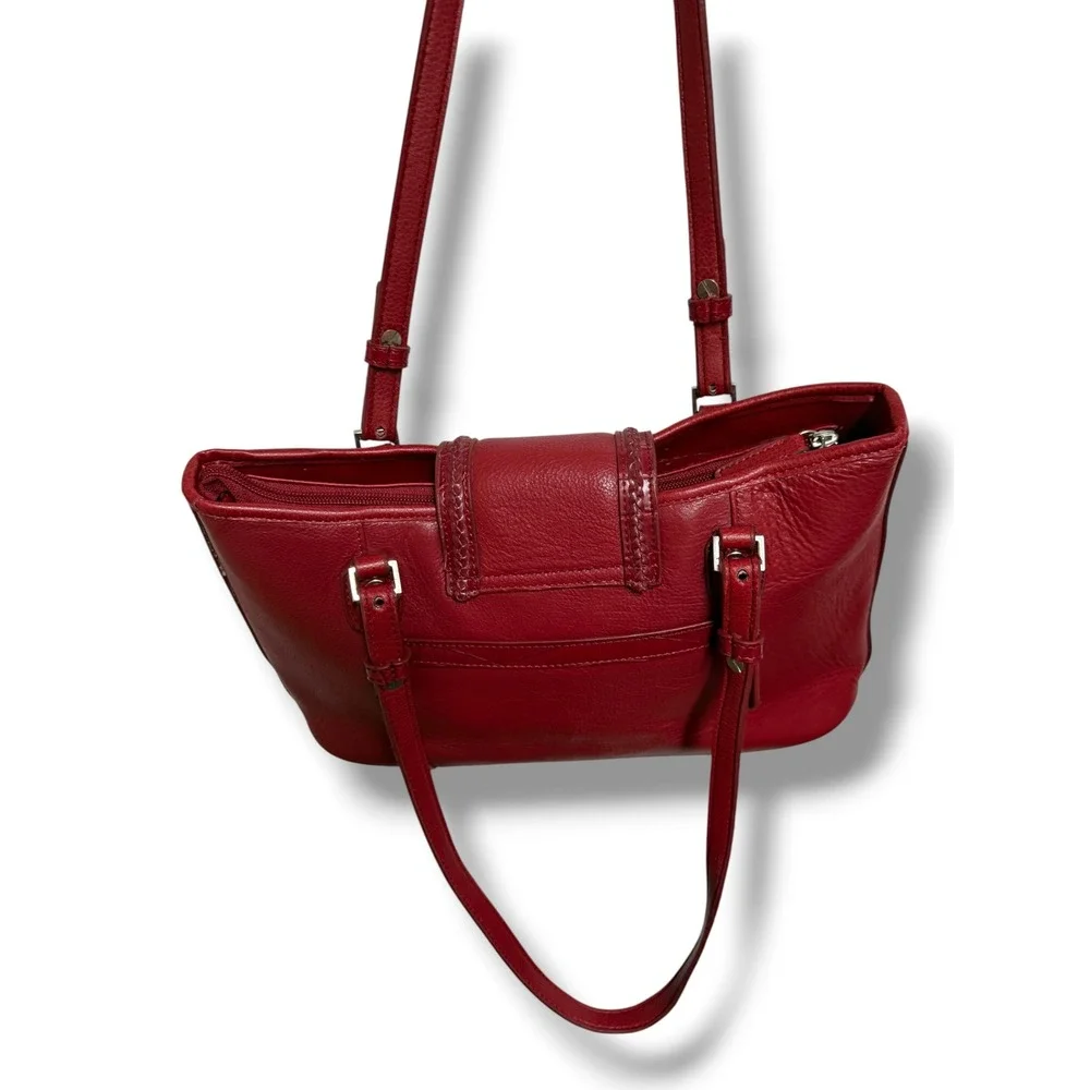 Coldwater Creek‎ Red Leather Shoulder Bag Heart Silver Tote Purse Multi Pocket